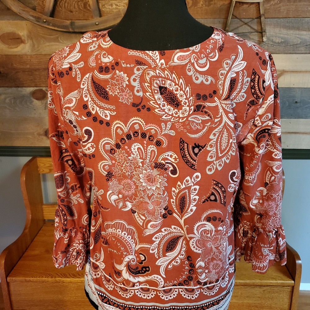 Ann Taylor Factory Paisley Flounce Sleeve Top - Picture 5 of 7